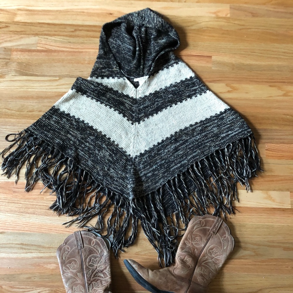 3/$15 Boho Cream Tan Knit Brown Poncho